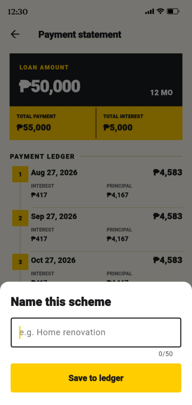Payment schedule save dialog